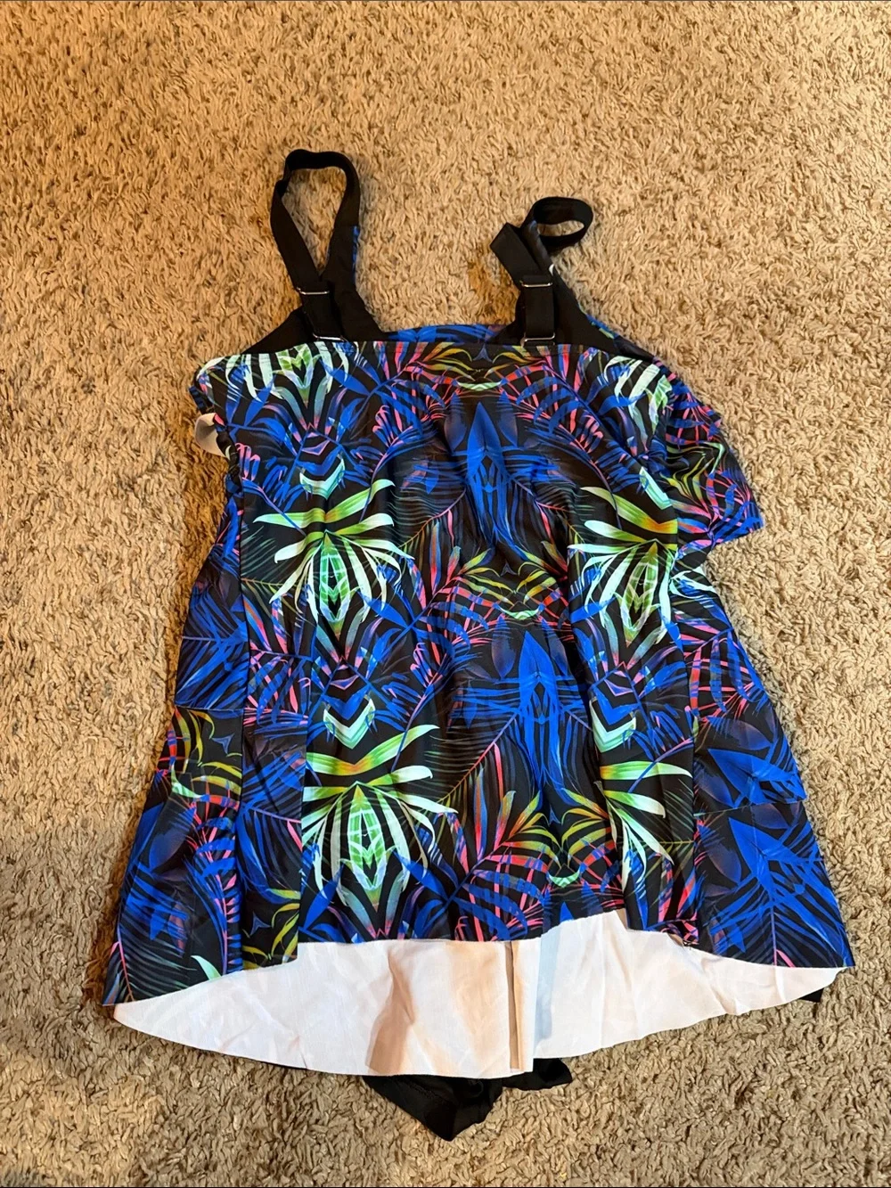 Tropical Print Tankini Top with Black Swim Shorts